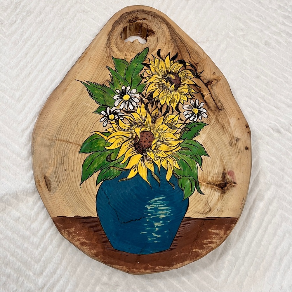 Sunflower Wood Burned Hand‎ Made Wall Decor unique - Picture 3 of 10